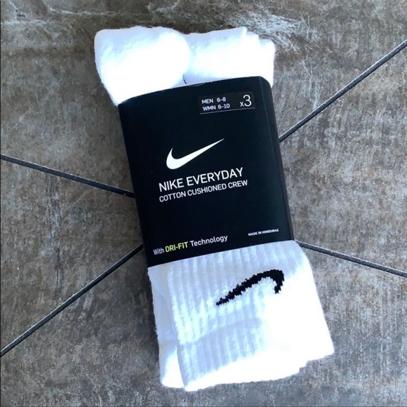 6 pairs (3 WHITE/3 BLACK) NIKE EVERYDAY COTTON CUSHIONED CREW MEN’S SOCKS - Picture 11 of 16